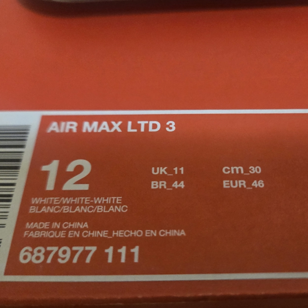 Nike Air Max LTD 3 White Sneakers,Mintcond,barelyused,Men,12